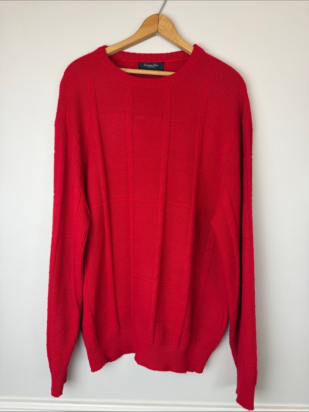 Vintage Christian Dior Monsieur Red Textured Knit Sweater XL Made in USA 90s